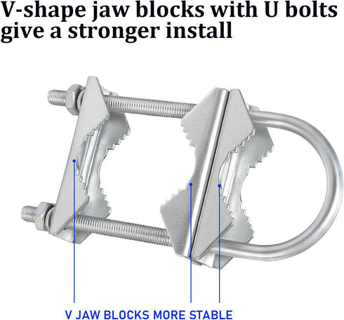 2 Sets Double Antenna Mast Clamp V Jaw Block with U Bolts, Heavy Duty Mast to Mast Mount Bracket Kit for Outdoor