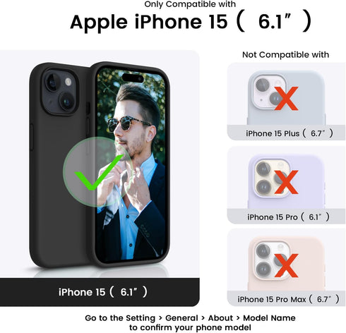 iPhone 15 Case by OTOFLY, Slim Shockproof Silicone, 6.1 inch, Black - Compatible & Stylish Protection.
