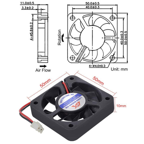 2 PCS Brushless Cooling Fan - Icstation DC Cooling Fan 50mm x 50mm x 10mm 5010 12V 2 Pin Fan for 3D Printer