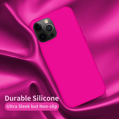 Cordking Silicone Ultra Slim Shockproof Case for iPhone 13 Pro Max, Soft Anti-Scratch Microfiber Lining, Hot Pink