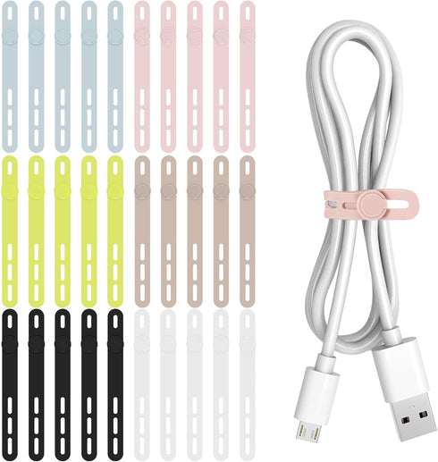 Donruby 30Pcs Silicone Cable Ties - Reusable & Washable with Adjustable Locking Buckles,