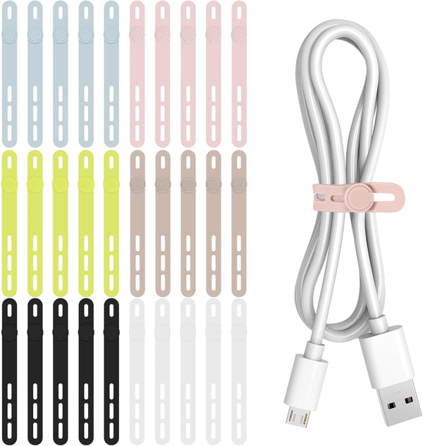 Donruby 30Pcs Silicone Cable Ties - Reusable & Washable with Adjustable Locking Buckles,