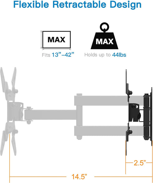 Full Motion TV Monitor Wall Mount Bracket for 13-42 Inch LED LCD Flat Curved Screen Monitors & TVs