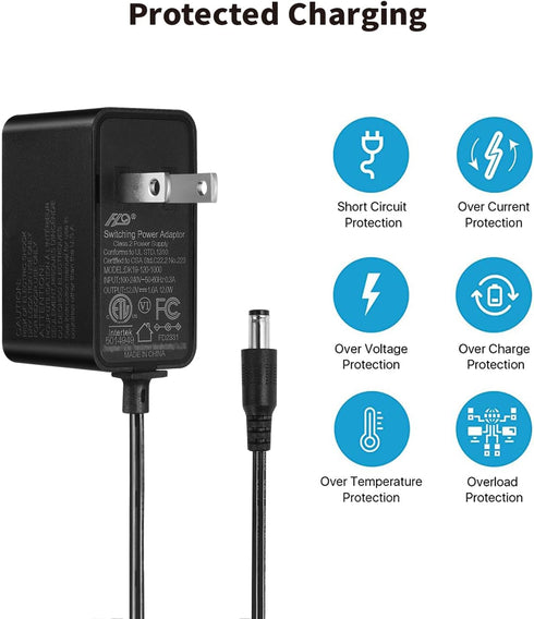Tonton 12V 1A 10ft AC/DC Power Supply Adapter Cord - Wall Charger for LED Strip Light, CCTV Camera, BT Speaker