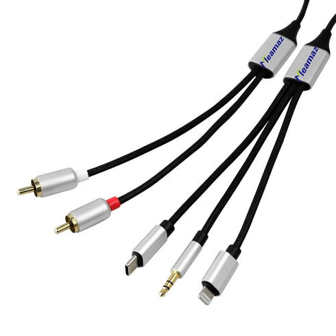 MFi Certified 6.56FT Lightning to RCA Audio Cable, 3-in-1 USB-C to RCA Audio Cable with Hi-Fi DAC Chip