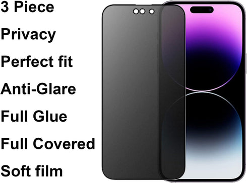 (1 Set 5 PCS) 3 PCS Privacy Anti-Glare Screen Protector and 2 PCS Camera Protector for iPhone 14 Pro Max