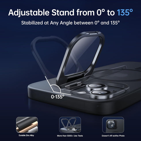 iPhone 13/14 Case, Black Military Grade Drop Protection, MagSafe Compatible, Built-in Stash Stand & Camera Lens