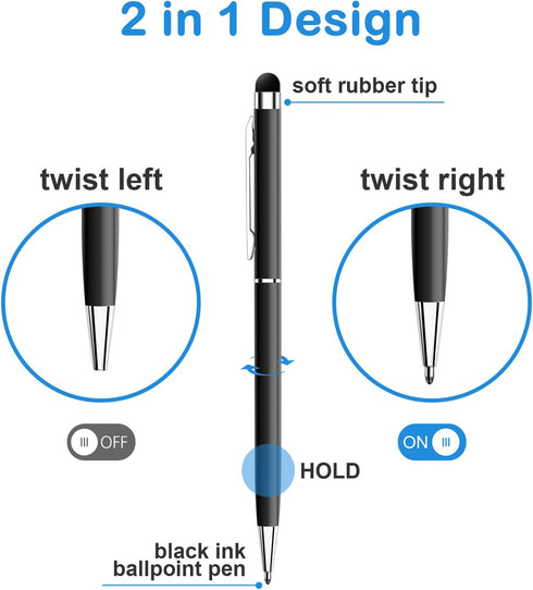 Stylus Pen 10-Pack, High Precision Capacitive 2 in 1 Stylus Ballpoint Pens for iPhone, iPad, Tablet, Laptop