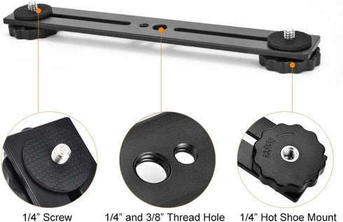 UTEBIT 8 inch Flash Bracket, Dual Camera Mount Flash Bracket Extension Bar with 1/4 Screw Hot Shoe, Straight Flash Bracket Tripod Mount for DSLR Camera LED Light Studio Video Microphone, 2Packs
