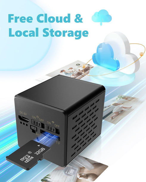 WiFi Mini Camera, Hidden Spy Camera with Free Cloud Storage & 32G SD Card, 4K HD, AI Motion Detection