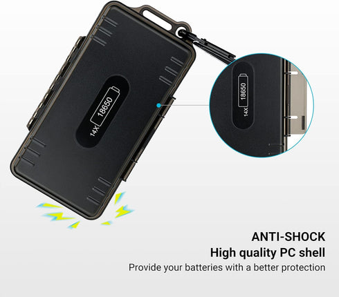 14 Slots 18650 Battery Case with Carabiner, Water-Resistant and Shockproof Battery Storage for 14 x 18650 Battery, 18650 Battery Organizer Box
