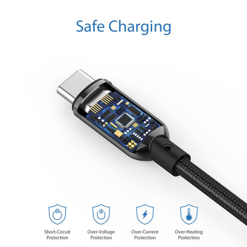 SOOPII 100W 1ft USB C to USB C Cable Fast Charge, Nylon Braided Cable with LED Display for iPhone 15/15 Pro/15 Plus/15