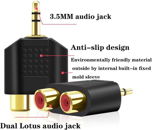 Sairps 3.5 mm 3.5mm Adapter-2 Pack TRS to Dual RCA Female, Stereo Male to Dual RCA Female Audio Headphone Jack