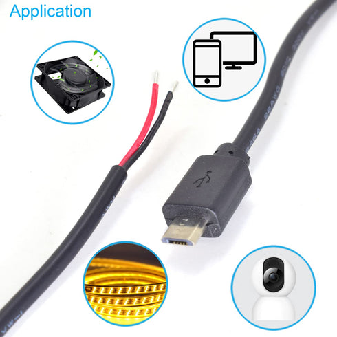 5PCS Micro USB Cable 2 Wire Pigtail Cable, Micro USB Male to Open-end, 30cm 12inch 22AWG 5V 3A DIY Power Charge Cable