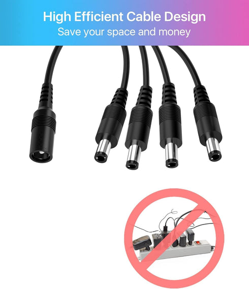 ZOSI 12V 2A 100V-240V US AC to DC Power Supply Adapter & 4-Way Splitter Cable for CCTV Home Security Camera