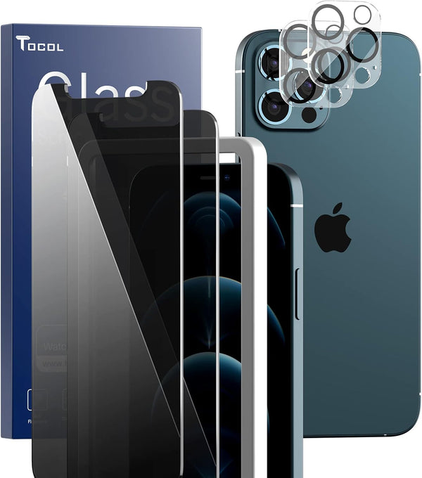 TOCOL 4 Pack Compatible with iPhone 12 Pro Max, 2 Pack Privacy Screen Protector and 2 Pack Camera Lens Protector
