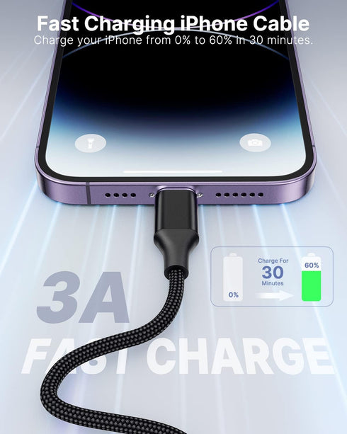 Aioneus 1ft Lightning Cable 2-Pack, Apple Certified Fast Charging Nylon Braided for iPhone 14 13 12 11 Pro XS Max XR 8