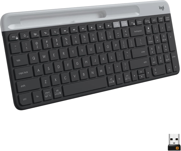 Logitech K585 Multi-Device Slim Wireless Keyboard with Built-in Cradle for Laptop, Tablet, Desktop, Smartphone