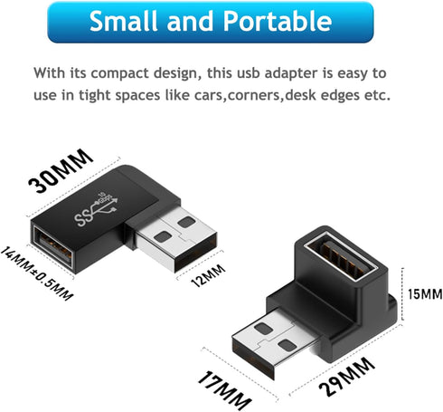 90 Degree USB 3.0 Male to Female Adapter, 4 Pack Up and Down & Left and Right Angle USB A Extender Connector
