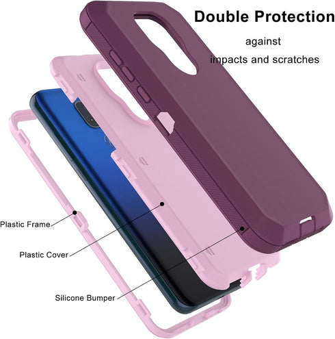 Heavy Duty Armor Case for Moto G Play, Rugged Drop Protection, Shockproof Hard Plastic Cover, Pinkish Purple