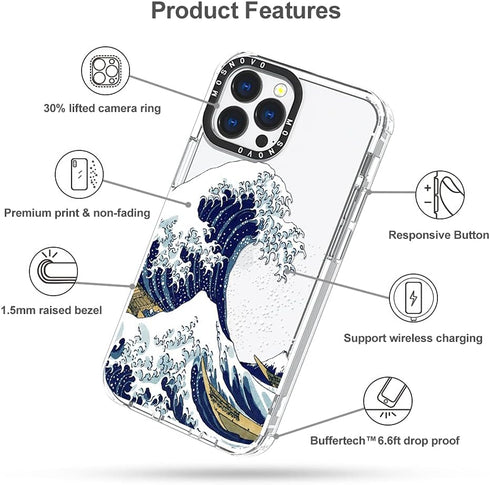 MOSNOVO Case for iPhone 13 Pro Max, Military-Grade Drop Protection, Clear TPU Bumper Phone Cover, Great Wave
