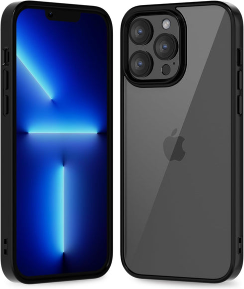 oakxco Thin Slim Clear Case for iPhone 13 Pro Max, Transparent Hybrid Hard Shell & Soft Silicone Rubber Bumper, Black