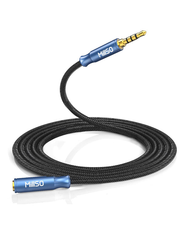 MillSO 3.5mm Headphone Extension Cable, Nylon Braided (8 FT) TRRS Male to Female Stereo Aux Audio Extension Cable