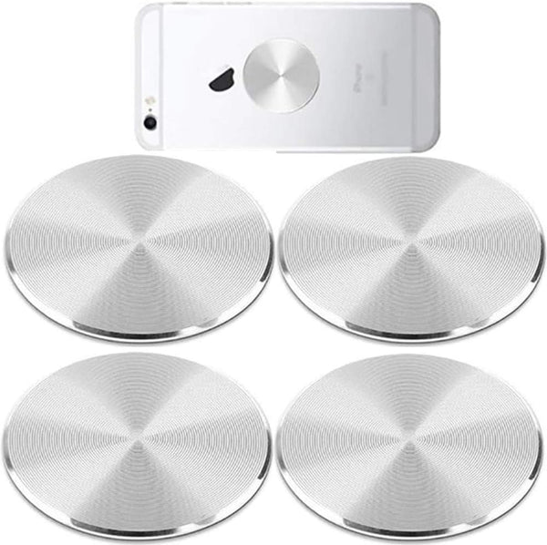 SALEX Phone Metal Plates 4 Pack for Magnetic Car Mount, Clear Silver Round 3M Adhesive Discs Without Holes