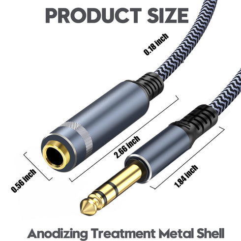 1/4 inch Extension Cable 10ft, 1/4" inch Male to Female Stereo Headphone Guitar Extension Cable, Quarter inch Headphone