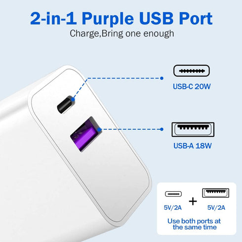 Apple Watch Series 9/8 Compatible USB C Charger Adapter, Dual Port Type C for iPhone 16, White