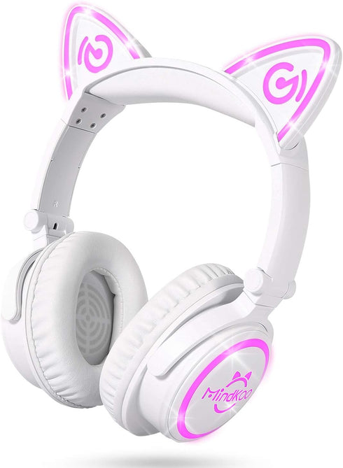 Headphones for Back to School, Kids Cat Ear Headphones, Foldable Bluetooth Wireless Headphones with Microphone, LED