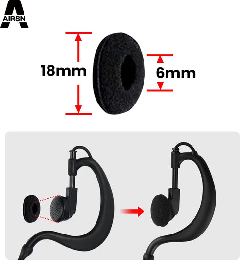 10 Pack Replacement Ear Foam for 18mm Earpiece, Headphone, Two Way Radio Walkie Talkie
