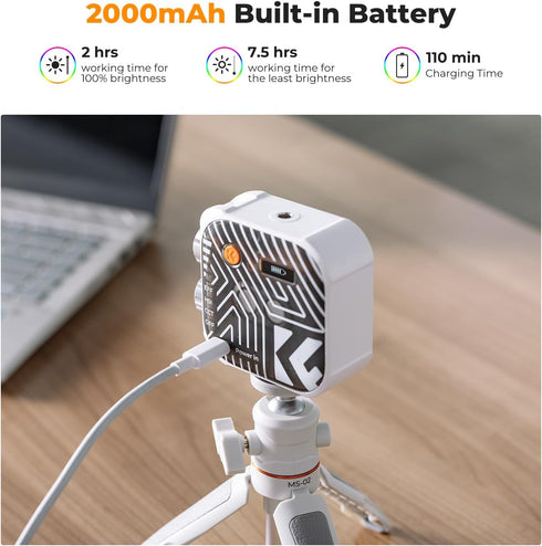 K&F Concept RGB Video Light, 360° Full Color Portable Photography Light with 21 Effects, 2500K-9900K