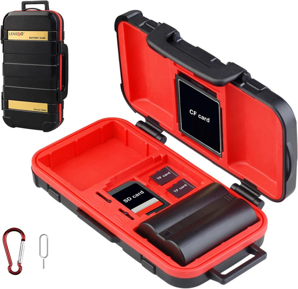 LENSGO Camera Battery Memory Card Case, Water-Resistant Hard Protector for 2 Camera Batteries and 4 SD Cards