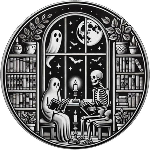 PopSockets Adhesive PopGrip, Retro Spooky Bookish Halloween Skeleton Ghost Bookworm Gifts