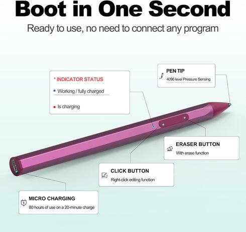 Stylus for HP Envy X360, Pavilion x360, Specter X360, Rechargeable MPP 2.0 Tilt Pencil with 4096 Pressure Sensitivity