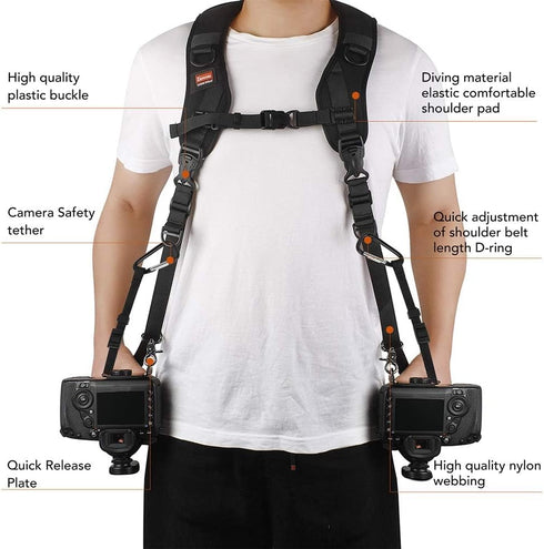 ztowoto Double Shoulder Camera Strap Harness, Quick Release Adjustable Tether Strap for DSLR SLR
