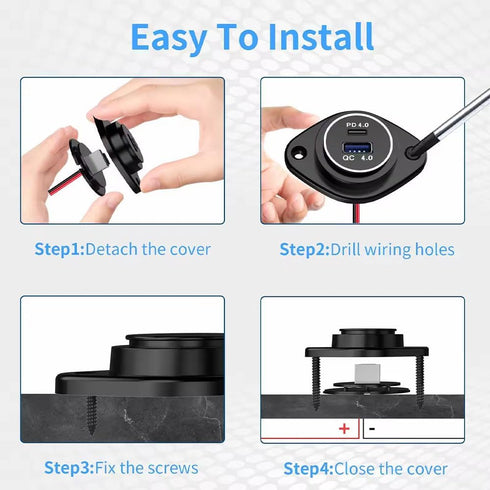 12V-24V Bus USB Car Charger - Dual Interfaces QC4.0 + Type-C PD4.0 Fast Charging Power Socket for Auto RV Truck