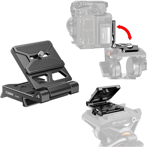COMAN EX300 Foldable Camera L Bracket, Universal L-Shaped Vertical Horizontal Camera Quick Release