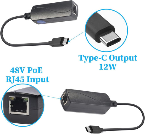REVOTECH PoE to USB C Adapter Converter, Convert POE to Output 5V/2.4A Type-C with Ethernet, Plug and Play (P2C5V)