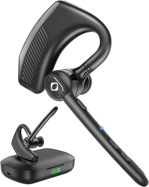ZUKUMU Wireless Headset Bluetooth Earpiece with Dual Noise Canceling Microphone Hands Free Headphones