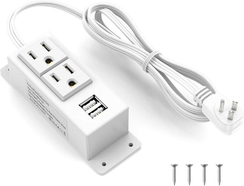 Kungfuking Power Strip with USB, Wall Mountable Surge Protector, 2 AC Outlets & 2 USB Ports, 6.56 FT White