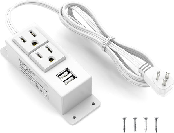 Kungfuking Power Strip with USB, Wall Mountable Surge Protector, 2 AC Outlets & 2 USB Ports, 6.56 FT White