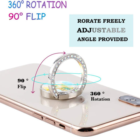 Glitter Bling Bling Phone Ring Holder - Rhinestone Cell Finger Ring Grip, Sparkle Stand for Phones, Pad (Silver)