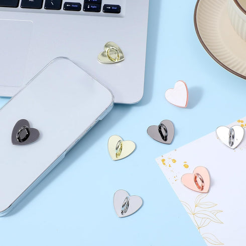 Vin Beauty 12 Pcs Heart Cell Phone Ring Holder, Metal Phone Charm Rings Adhesive Metal Phones Finger Grip Loop Stand