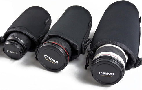 Lens Pouch Set 3Pack, Replacement for Canon, Nikon, Sony, Pentax, Olympus (Small, Medium, Large)