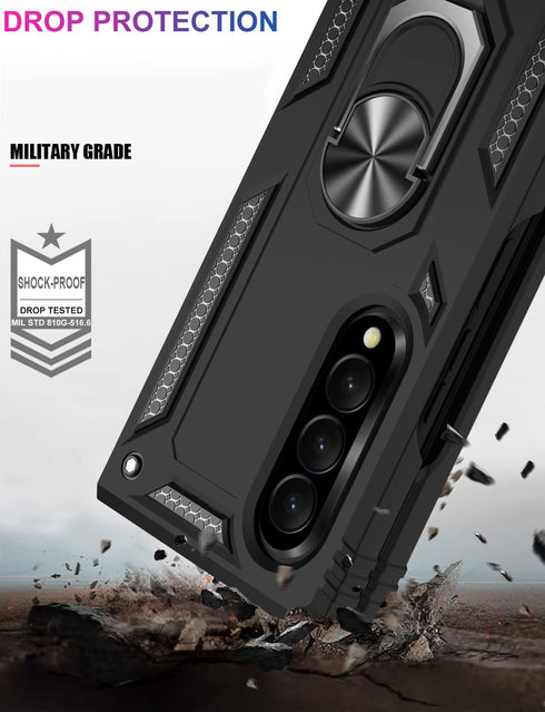 IKAZZ Galaxy Z Fold 3 Case, Military Grade Shockproof Heavy Duty Phone Cover with Magnetic Kickstand (Black)