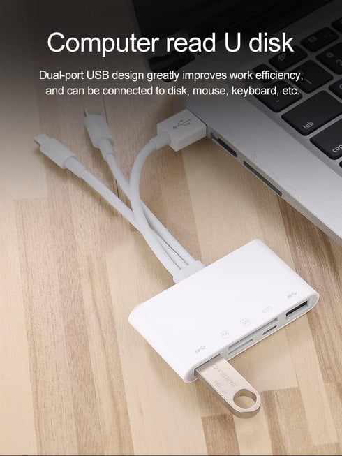 HUI 5 1 SD/SDHC/SDXC/MMC in Lightning Type-c OTG Camera SD TF USB C Memory Card Reader Adapter
