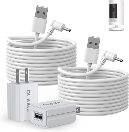 OLAIKE 2 Pack Charge Cable, 5m/16ft for Ring Stick Up Cam Battery/Plug-in & Ring Spotlight Cam Battery, White