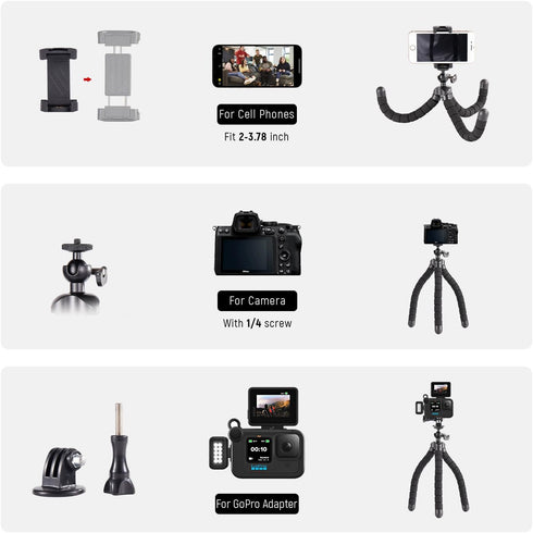 Cellphone Tripod, Mini Tripod Holder, Portable Travel Camera Mobile Phone Mount, Flexible Octopus Tripod Stand for
